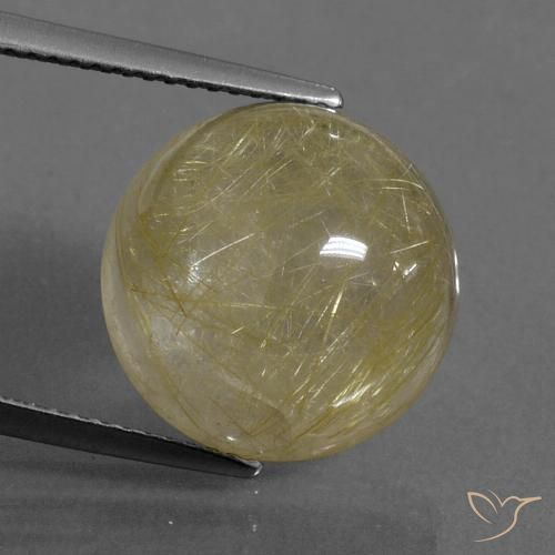 11.66 ct Yellow Rutile Quartz Gemstone, Rutile Quartz Gem in Round Cabochon Shape for Sale.