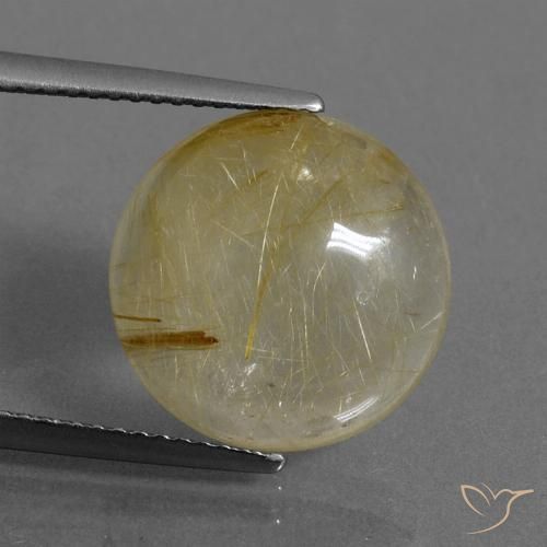 7.33 ct Golden Rutile Quartz Gemstone, Rutile Quartz Gem in Round Cabochon Shape for Sale.