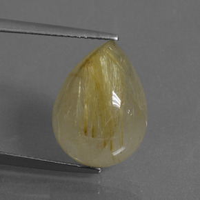 Very Light Golden-Brown Rutile Quartz Gem - 8.9ct Pear Cabochon (ID: 435741)