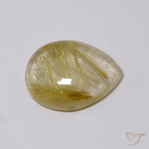 7.58 ct Golden Rutile Quartz Stone, Natural Rutile Quartz in Pear Cabochon Shape for Sale
