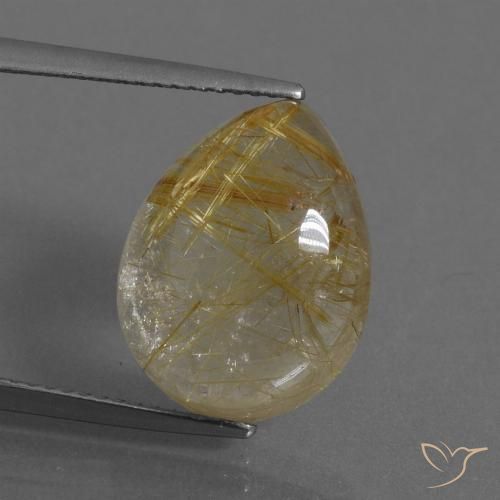 11.11ct Natural Very Light Golden-Brown Rutile Quartz, Pear Shape, Transparent