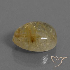 11.11 ct Golden Rutile Quartz Stone, Natural Rutile Quartz in Pear Cabochon Shape for Sale