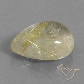 7.30 ct Yellow Rutile Quartz Stone, Natural Rutile Quartz in Pear Cabochon Shape for Sale
