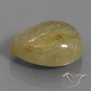 9.22 ct Yellow Rutile Quartz Stone, Natural Rutile Quartz in Pear Cabochon Shape for Sale