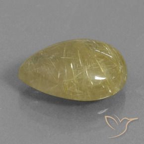 6.34 ct Yellow Rutile Quartz Stone, Natural Rutile Quartz in Pear Cabochon Shape for Sale