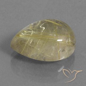 8.32 ct Yellow Rutile Quartz Stone, Natural Rutile Quartz in Pear Cabochon Shape for Sale