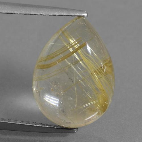 Earthy Yellow Rutile Quartz Gem - 7.7ct Pear Cabochon (ID: 435785)