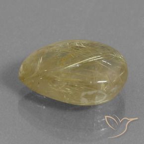 6.71 ct Yellow Rutile Quartz Stone, Natural Rutile Quartz in Pear Cabochon Shape for Sale