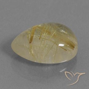7.32 ct Yellow Rutile Quartz Stone, Natural Rutile Quartz in Pear Cabochon Shape for Sale