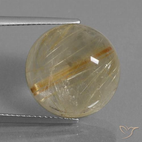 14.48 ct Golden Rutile Quartz Gemstone, Rutile Quartz Gem in Round Cabochon Shape for Sale.