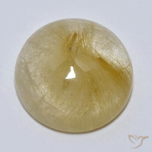 8.11 ct Yellow Rutile Quartz Stone, Natural Rutile Quartz in Round Cabochon Shape for Sale