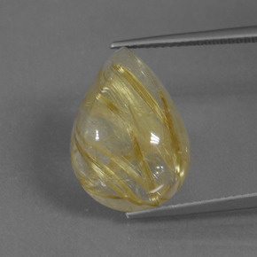 Earthy Yellow Rutile Quartz Gem - 13.6ct Pear Cabochon (ID: 435886)