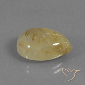 8.23 ct Yellow Rutile Quartz Stone, Natural Rutile Quartz in Pear Cabochon Shape for Sale