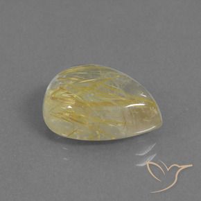 9.34 ct Yellow Rutile Quartz Stone, Natural Rutile Quartz in Pear Cabochon Shape for Sale