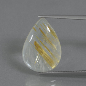 Earthy Yellow Rutile Quartz Gem - 6.5ct Pear Cabochon (ID: 435893)