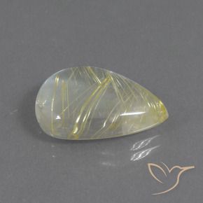 8.42 ct Yellow Rutile Quartz Stone, Natural Rutile Quartz in Pear Cabochon Shape for Sale