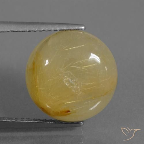 9.37 ct Yellow Rutile Quartz Gemstone, Rutile Quartz Gem in Round Cabochon Shape for Sale.