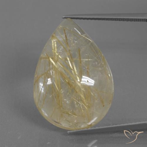 Very Light Golden-Brown Rutile Quartz Gem - 25.3ct Pear Cabochon (ID: 435954)