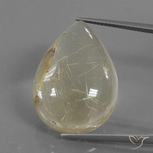 Light Yellow Rutile Quartz Gem - 27.4ct Pear Cabochon (ID: 435955)