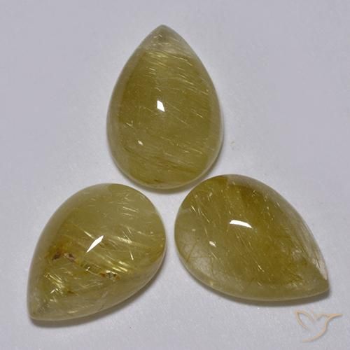 6.32 ctw Golden Rutile Quartz Stones, Natural Rutile Quartz in Pear Cabochon Shape for Sale