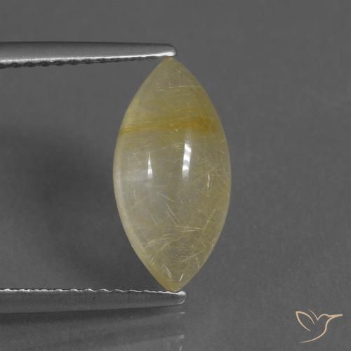 3.35 ct Yellow Rutile Quartz Gemstone, Rutile Quartz Gem in Marquise Cabochon Shape for Sale.