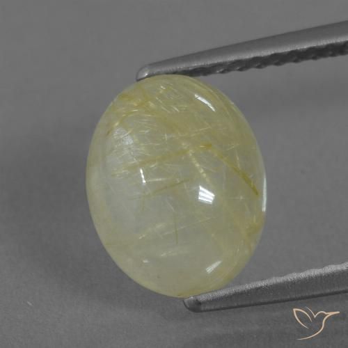 Quartz Rutile Jaune oval cabochon 3,38 ct de l'Inde, dimension 10,2 x 8mm, pierre gemme naturelle Non traité, pureté Translucide, 1 pièce Quartz Rutile de couleur Jaune moyen, dureté Mohs de 7 convient aux bijoux de tous les jours, pierre de sagesse, Photo A