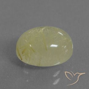 3.38 ct Yellow Rutile Quartz Stone, Natural Rutile Quartz in Oval Cabochon Shape for Sale
