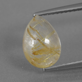Pale Yellow Rutile Quartz Gem - 2.5ct Pear Cabochon (ID: 436511)