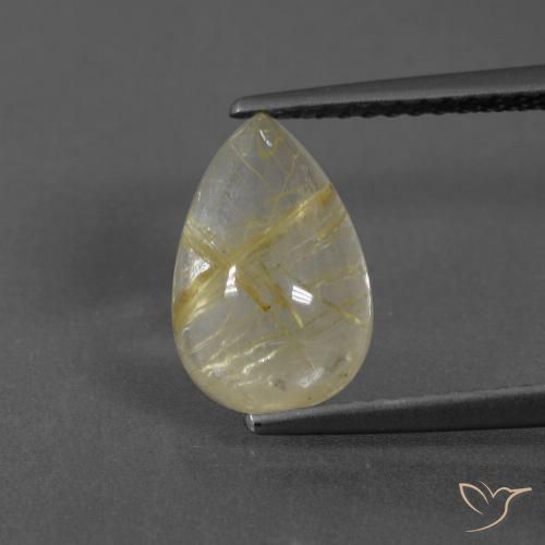 Cuarzo Rutilado Amarillo Cabujón Pera de 2.61 ct de India, dimensión 10,8 x 7,1mm, piedra preciosa natural No tratado, claridad Transparente, Cuarzo Rutilado de 1 pieza en color Amarillo terroso, dureza Mohs de 7 Adecuado para joyas de uso diario, Photo A