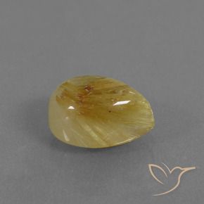 3.17 ct Yellow Rutile Quartz Stone, Natural Rutile Quartz in Pear Cabochon Shape for Sale