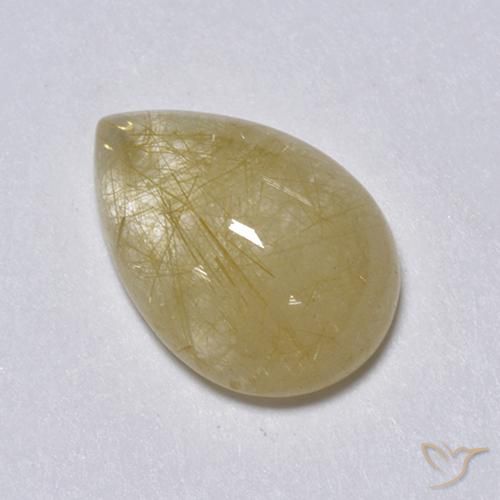 2.05 ct Yellow Rutile Quartz Stone, Natural Rutile Quartz in Pear Cabochon Shape for Sale