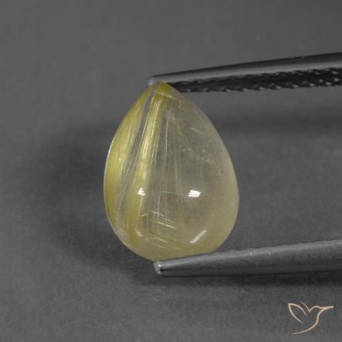 Warm Yellow Rutile Quartz Gem - 2.4ct Pear Cabochon (ID: 436623)