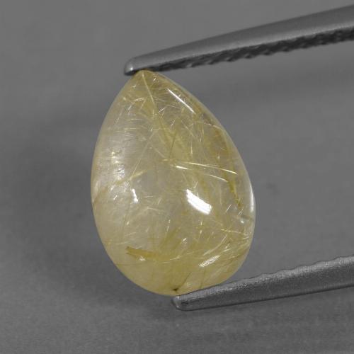 Pale Yellow Rutile Quartz Gem - 2.8ct Pear Cabochon (ID: 436628)