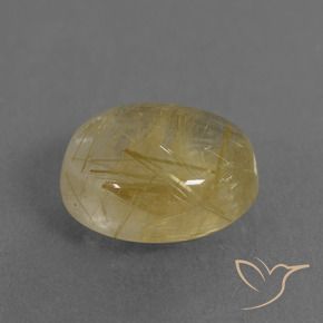 4.15 ct Yellow Rutile Quartz Stone, Natural Rutile Quartz in Oval Cabochon Shape for Sale