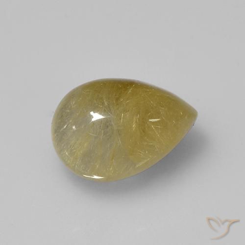 2.14 ct Yellow Rutile Quartz Stone, Natural Rutile Quartz in Pear Cabochon Shape for Sale