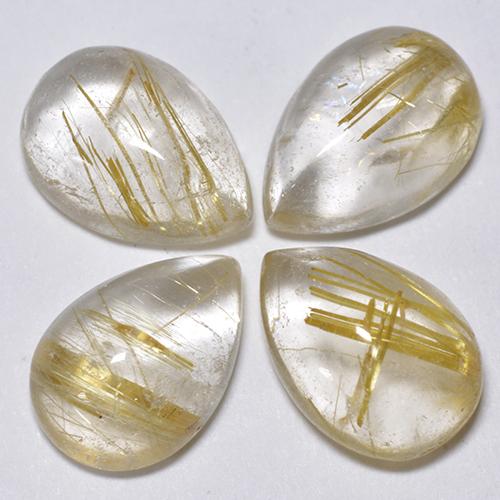 Earthy Yellow Rutile Quartz Gem - 2.2ct Pear Cabochon (ID: 436766)