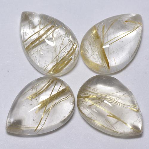 Earthy Yellow Rutile Quartz Gem - 2.1ct Pear Cabochon (ID: 436772)