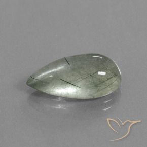 6.41 ct Green Rutile Quartz Stone, Natural Rutile Quartz in Pear Cabochon Shape for Sale