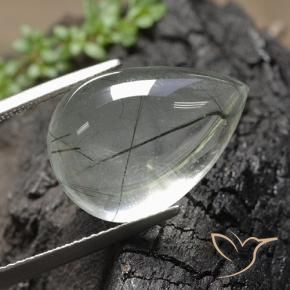 15.25 ct Green Rutile Quartz Stone, Natural Rutile Quartz in Pear Cabochon Shape for Sale