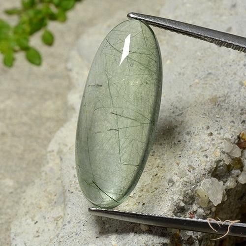 13.24 ct Green Rutile Quartz Stone, Natural Rutile Quartz in Oval Cabochon Shape for Sale