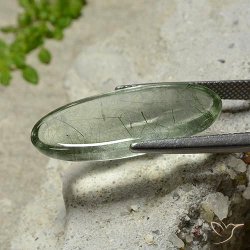 Rutile Quartz Gemstone in 26.9 x 11.1 mm Size for Sale, Rutile Quartz Stone in Light Green Color