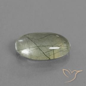 10.99 ct Green Rutile Quartz Stone, Natural Rutile Quartz in Oval Cabochon Shape for Sale