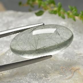 11.39 ct Green Rutile Quartz Stone, Natural Rutile Quartz in Oval Cabochon Shape for Sale