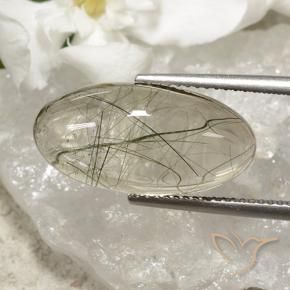10.67 ct Green Rutile Quartz Stone, Natural Rutile Quartz in Oval Cabochon Shape for Sale