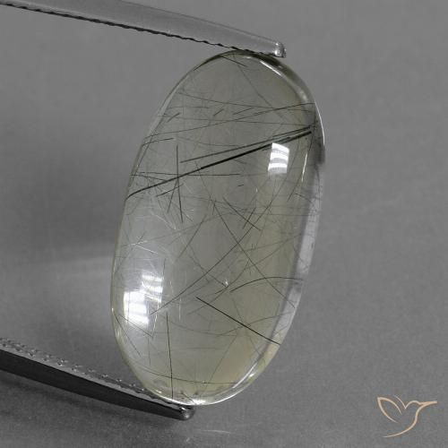 10.05 ct Green Rutile Quartz Gemstone, Rutile Quartz Gem in Oval Cabochon Shape for Sale.