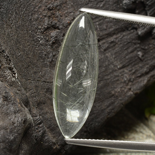 Light Green Rutile Quartz Gem - 9.5ct Marquise Cabochon (ID: 439120)