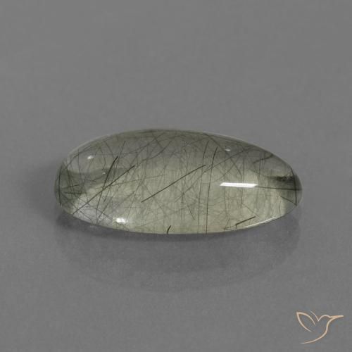 5.75 ct Green Rutile Quartz Stone, Natural Rutile Quartz in Oval Cabochon Shape for Sale