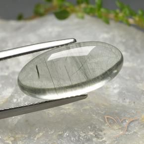 8.97 ct Green Rutile Quartz Stone, Natural Rutile Quartz in Oval Cabochon Shape for Sale
