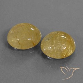 8.46 ctw Golden Rutile Quartz Stones, Natural Rutile Quartz in Round Cabochon Shape for Sale