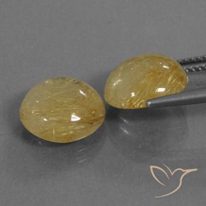 Rutile Quartz Gemstones in 11 mm (calibrated) Size for Sale, Rutile Quartz Stones in Medium Gold Color